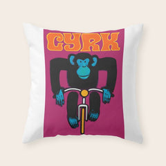 1968 CYRK Cycling Chimpanzee Polish Circus Poster Throw Pillow