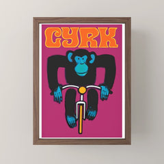 1968 CYRK Cycling Chimpanzee Polish Circus Poster Mini Art Print