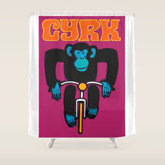 1968 CYRK Cycling Chimpanzee Polish Circus Poster Shower Curtain