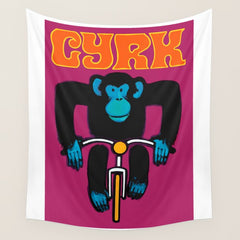 1968 CYRK Cycling Chimpanzee Polish Circus Poster Wall Tapestry