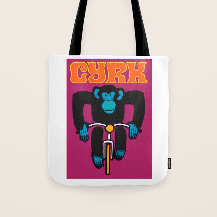 1968 CYRK Cycling Chimpanzee Polish Circus Poster Tote Bag