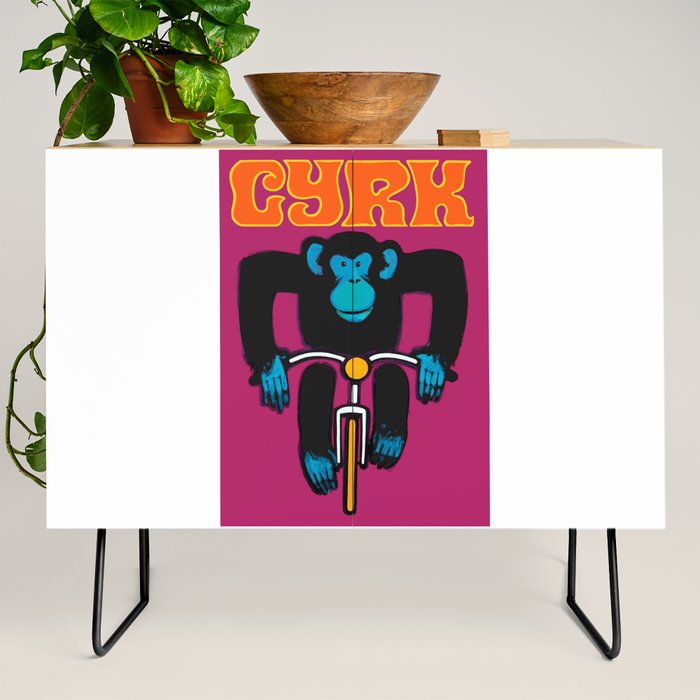 1968 CYRK Cycling Chimpanzee Polish Circus Poster Credenza