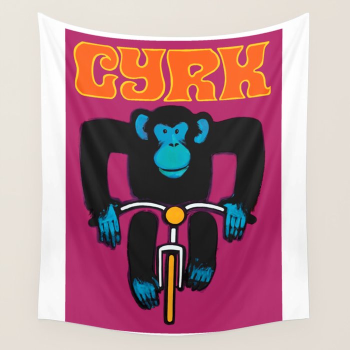 1968 CYRK Cycling Chimpanzee Polish Circus Poster Wall Tapestry