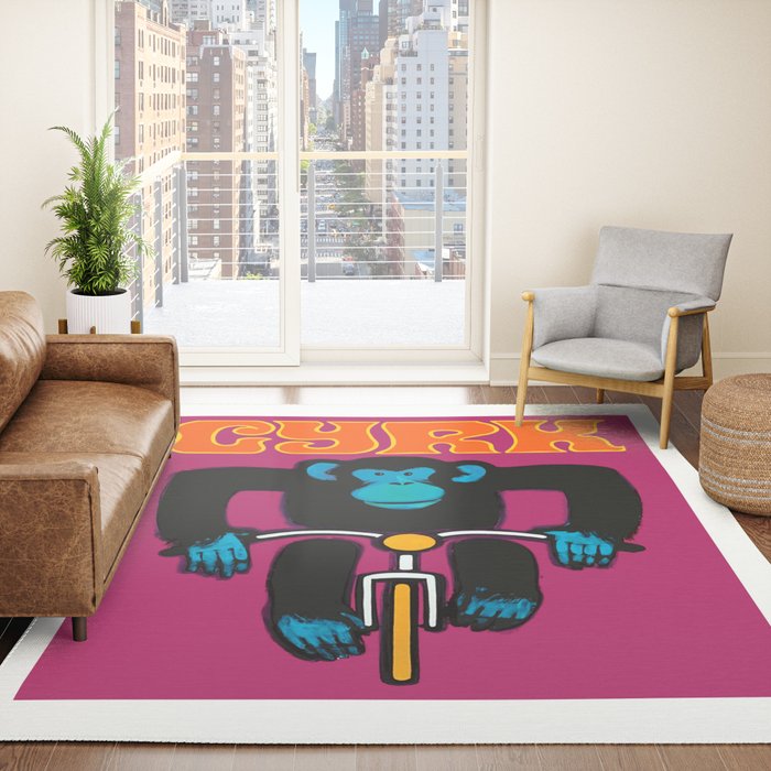 1968 CYRK Cycling Chimpanzee Polish Circus Poster Rug