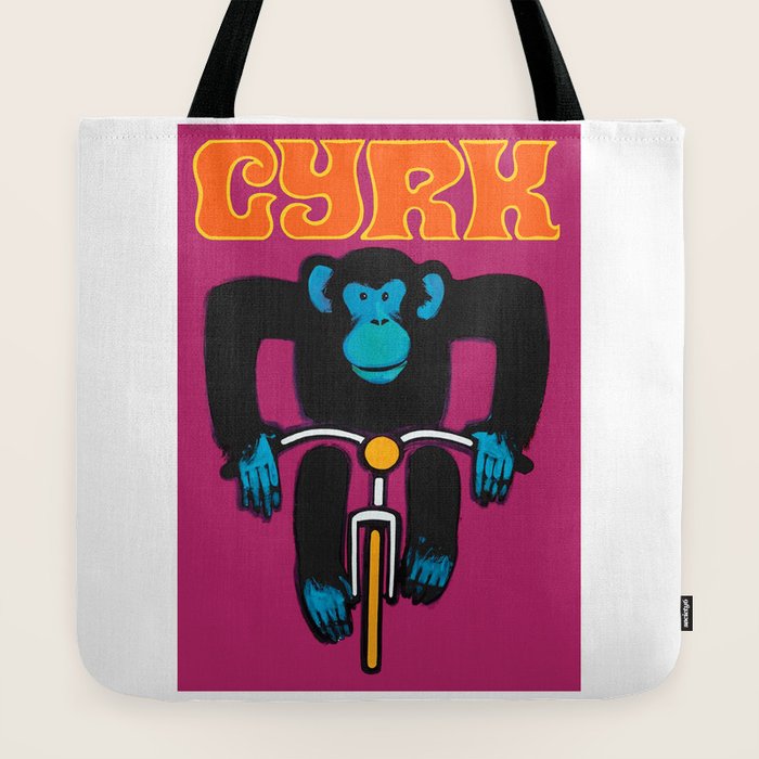 1968 CYRK Cycling Chimpanzee Polish Circus Poster Tote Bag