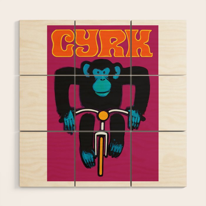 1968 CYRK Cycling Chimpanzee Polish Circus Poster Wood Wall Art