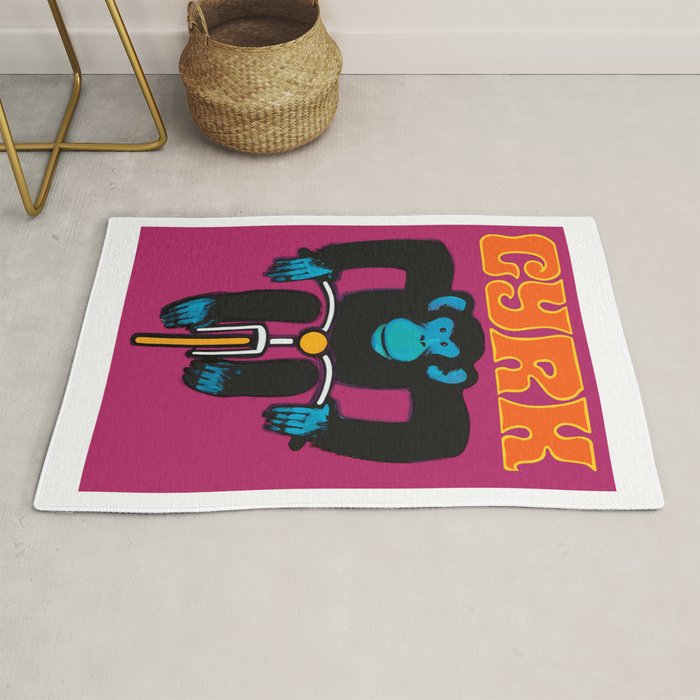 1968 CYRK Cycling Chimpanzee Polish Circus Poster Rug