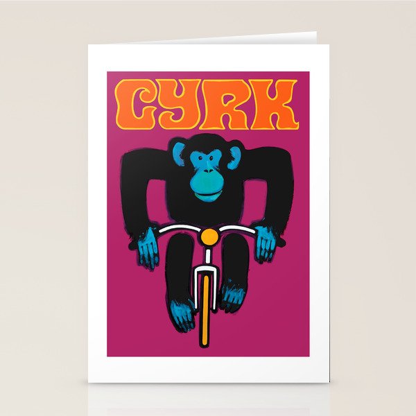 1968 CYRK Cycling Chimpanzee Polish Circus Poster Stationery Card