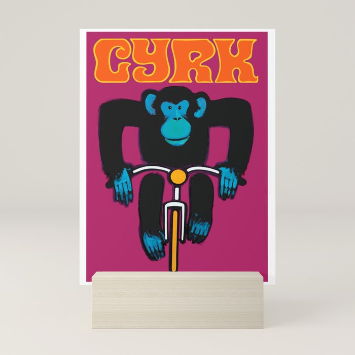 1968 CYRK Cycling Chimpanzee Polish Circus Poster Mini Art Print