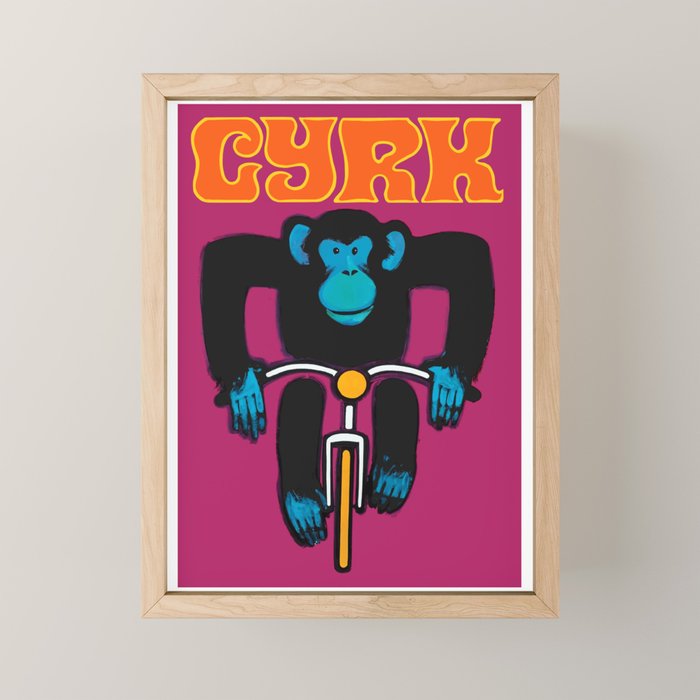 1968 CYRK Cycling Chimpanzee Polish Circus Poster Mini Art Print