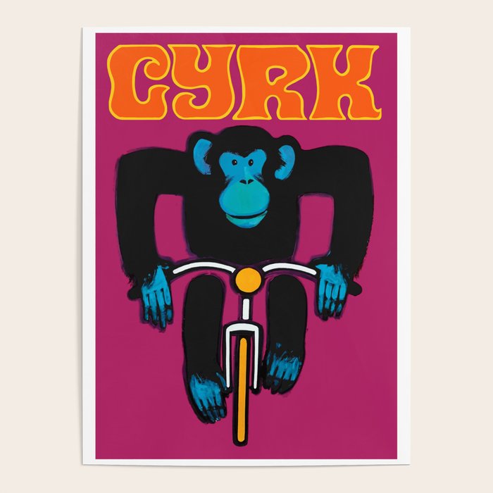 1968 CYRK Cycling Chimpanzee Polish Circus Poster Poster