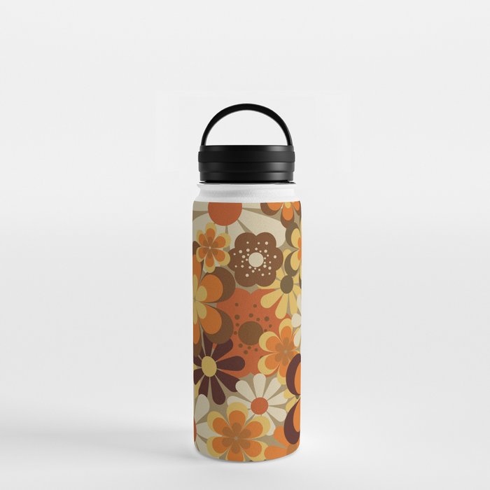 70's Floral Prints, Retro Art Water Bottle