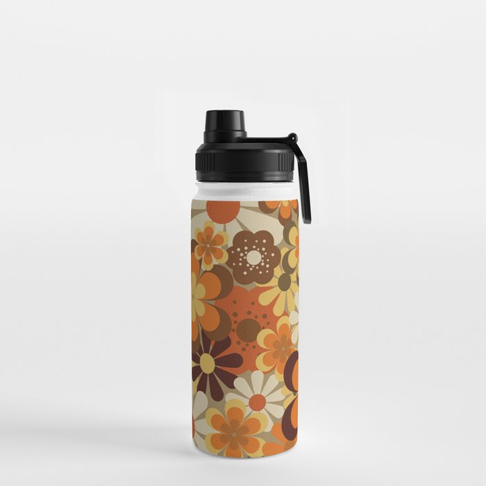 70's Floral Prints, Retro Art Water Bottle