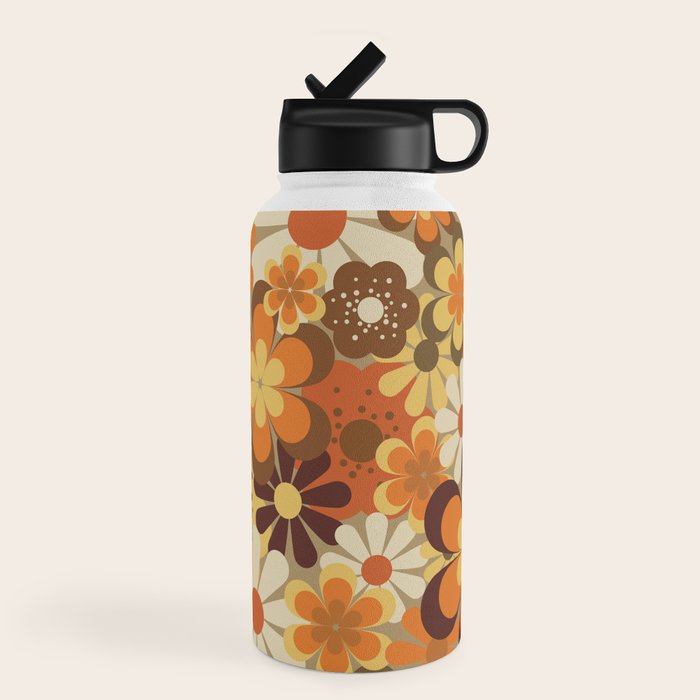 70's Floral Prints, Retro Art Water Bottle