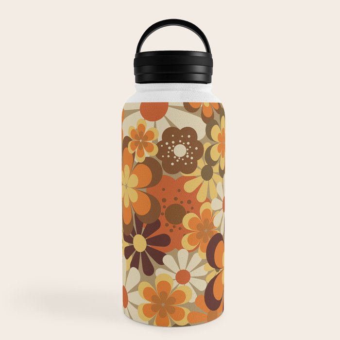 70's Floral Prints, Retro Art Water Bottle