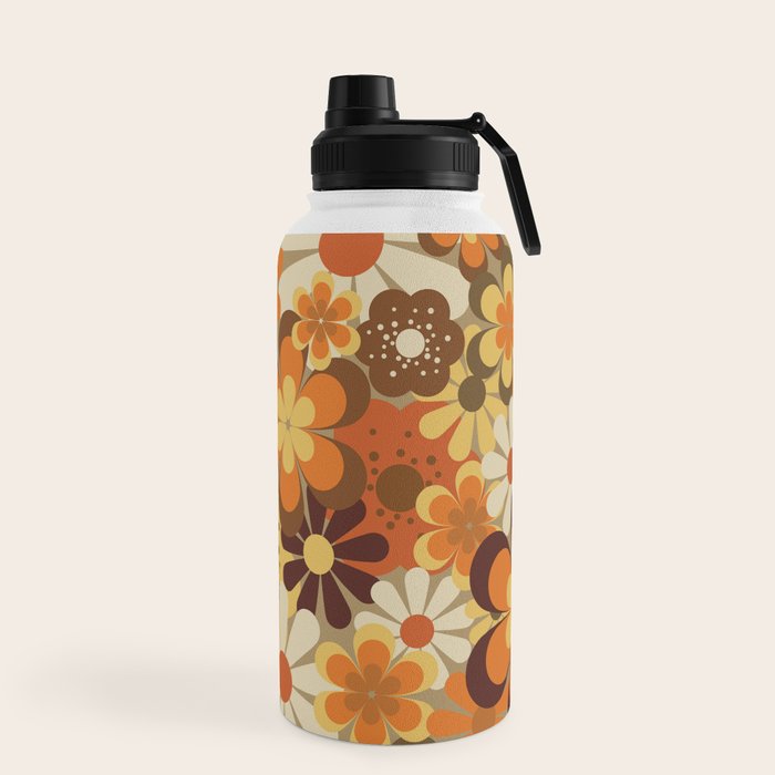 70's Floral Prints, Retro Art Water Bottle