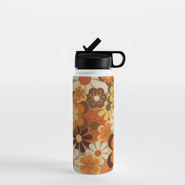 70's Floral Prints, Retro Art Water Bottle