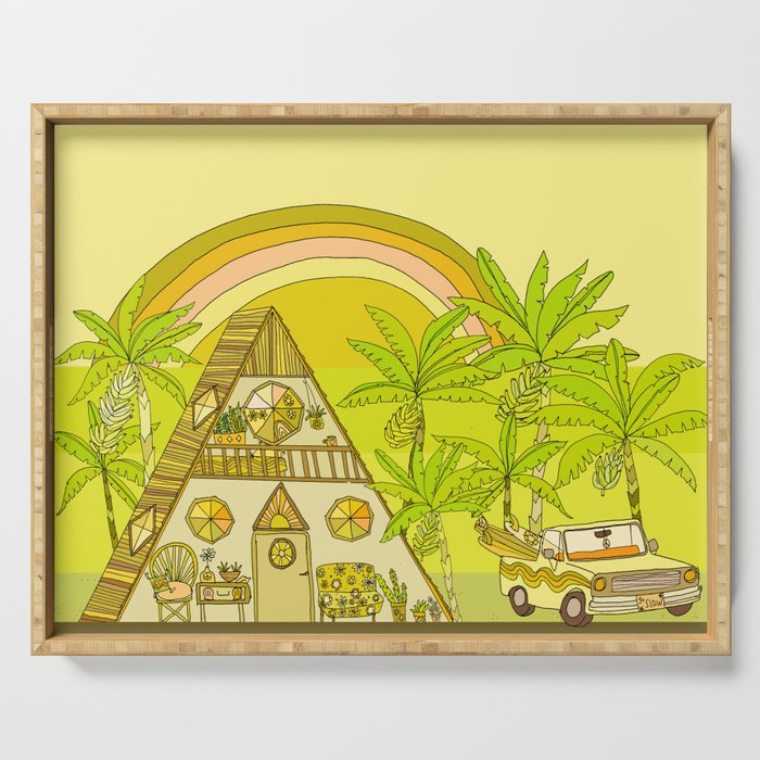 a frame simple living // banana pancakes // retro surf art by surfy birdy Serving Tray