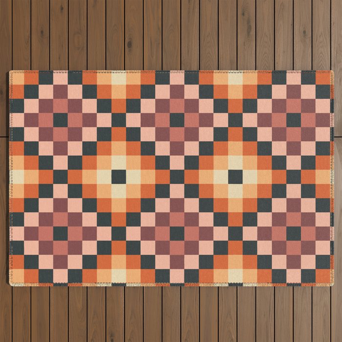 70s color squares pattern  Outdoor Rug
