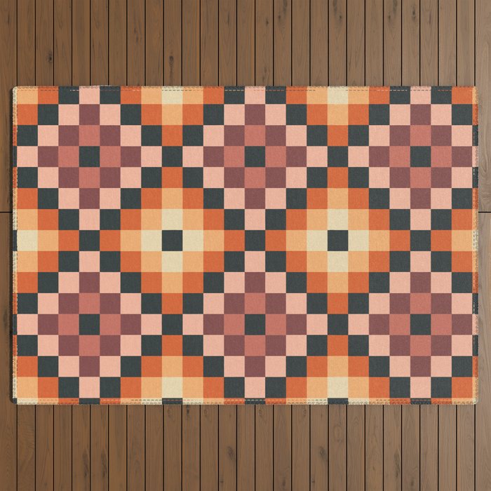 70s color squares pattern  Outdoor Rug