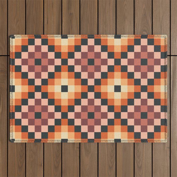 70s color squares pattern  Outdoor Rug