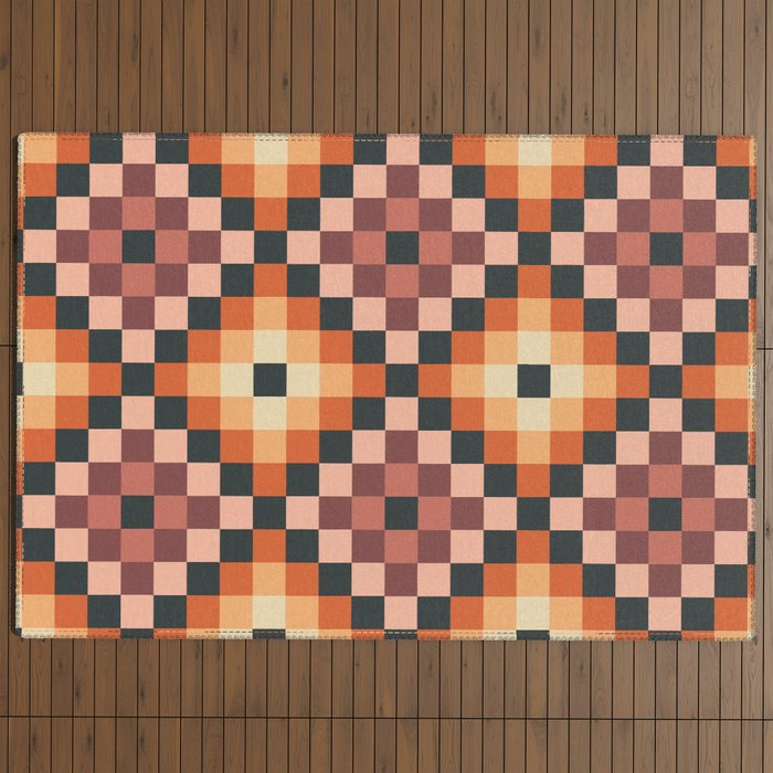 70s color squares pattern  Outdoor Rug