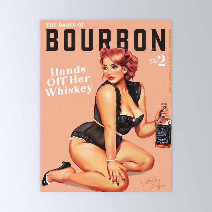 "The Babes Of Bourbon: Hands Off Her Whiskey" Vintage Curvy Pinup Girl Mini Art Print