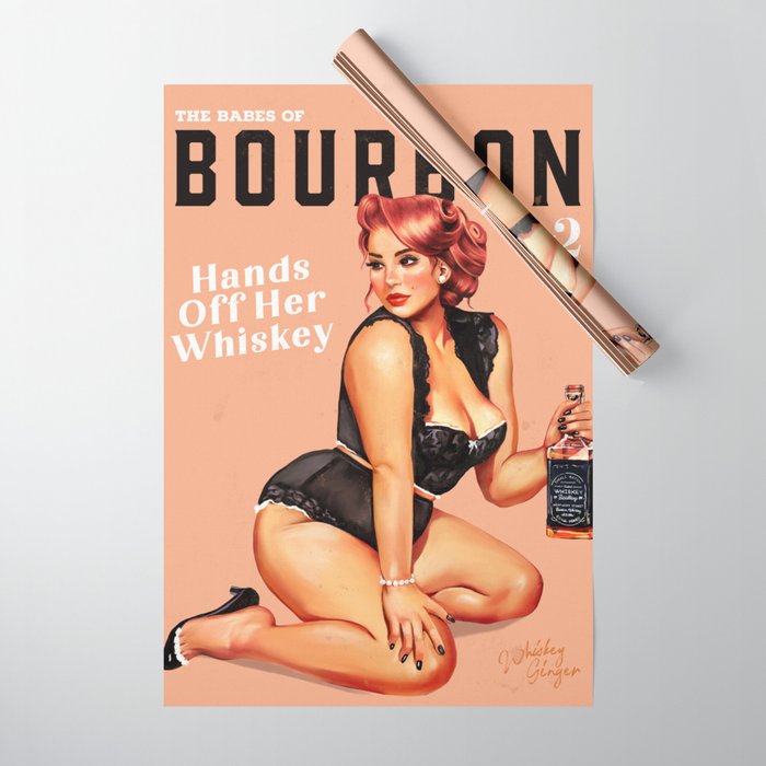 "The Babes Of Bourbon: Hands Off Her Whiskey" Vintage Curvy Pinup Girl Wrapping Paper