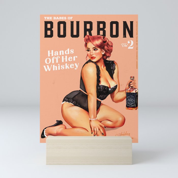 "The Babes Of Bourbon: Hands Off Her Whiskey" Vintage Curvy Pinup Girl Mini Art Print