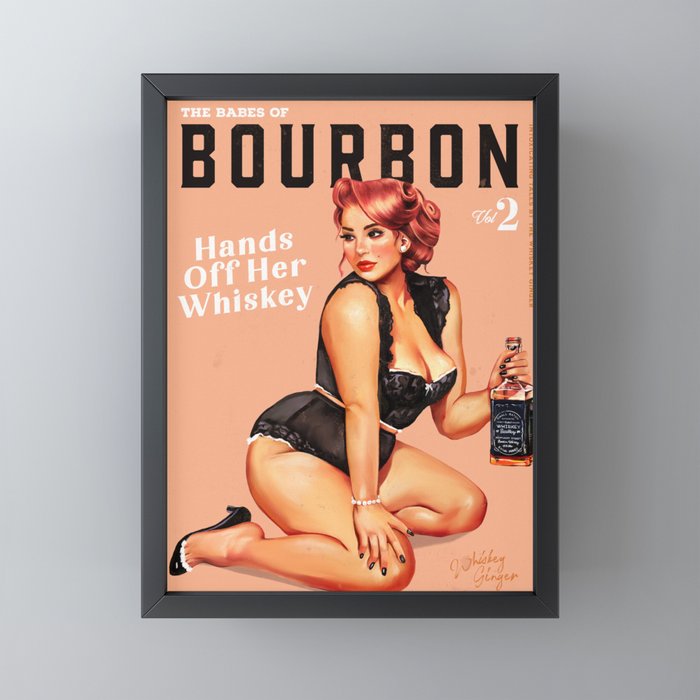 "The Babes Of Bourbon: Hands Off Her Whiskey" Vintage Curvy Pinup Girl Mini Art Print