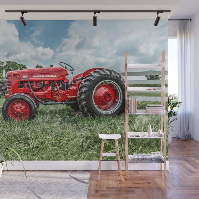 300 Vintage International Harvester Red Tractor Wall Mural
