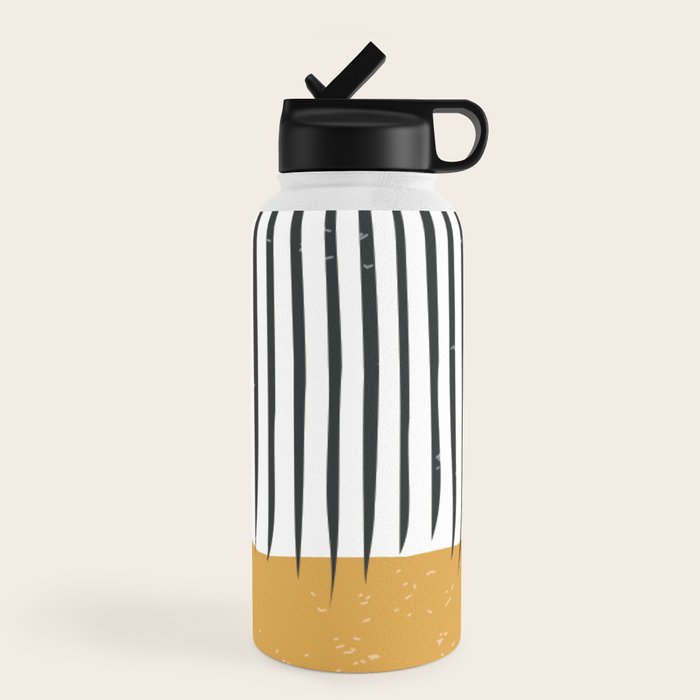 (White Background) Mid Century Modern Minimalist Rothko Inspired Color Field With Lines Geometric Style  Water Bottle
