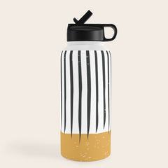 (White Background) Mid Century Modern Minimalist Rothko Inspired Color Field With Lines Geometric Style  Water Bottle