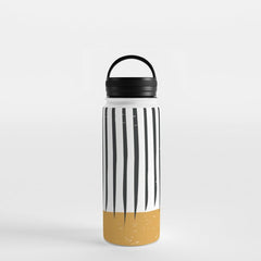 (White Background) Mid Century Modern Minimalist Rothko Inspired Color Field With Lines Geometric Style  Water Bottle