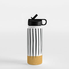 (White Background) Mid Century Modern Minimalist Rothko Inspired Color Field With Lines Geometric Style  Water Bottle