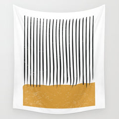 (White Background) Mid Century Modern Minimalist Rothko Inspired Color Field With Lines Geometric Style  Wall Tapestry