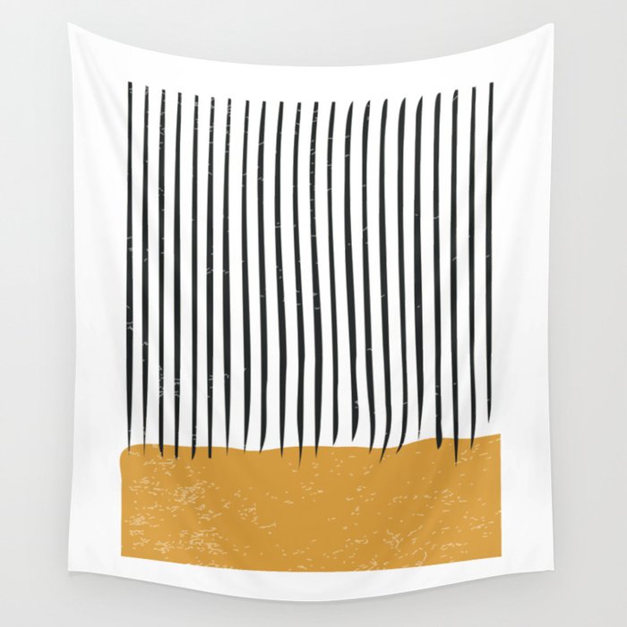 (White Background) Mid Century Modern Minimalist Rothko Inspired Color Field With Lines Geometric Style  Wall Tapestry