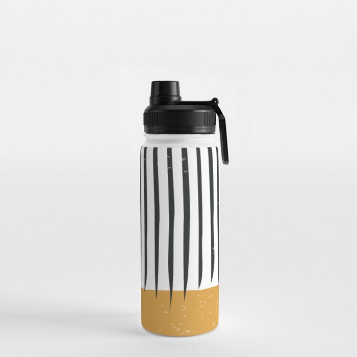(White Background) Mid Century Modern Minimalist Rothko Inspired Color Field With Lines Geometric Style  Water Bottle