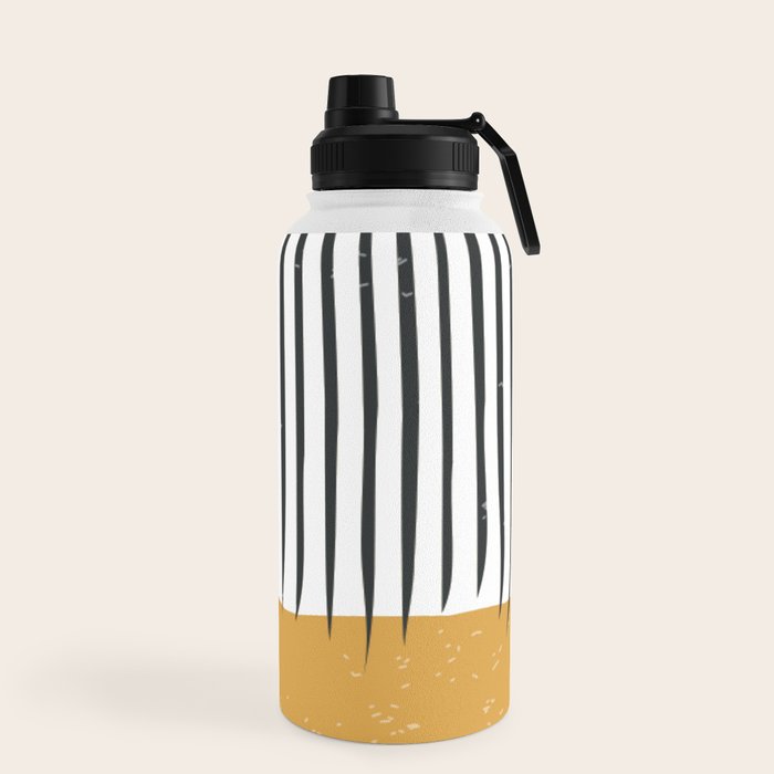(White Background) Mid Century Modern Minimalist Rothko Inspired Color Field With Lines Geometric Style  Water Bottle