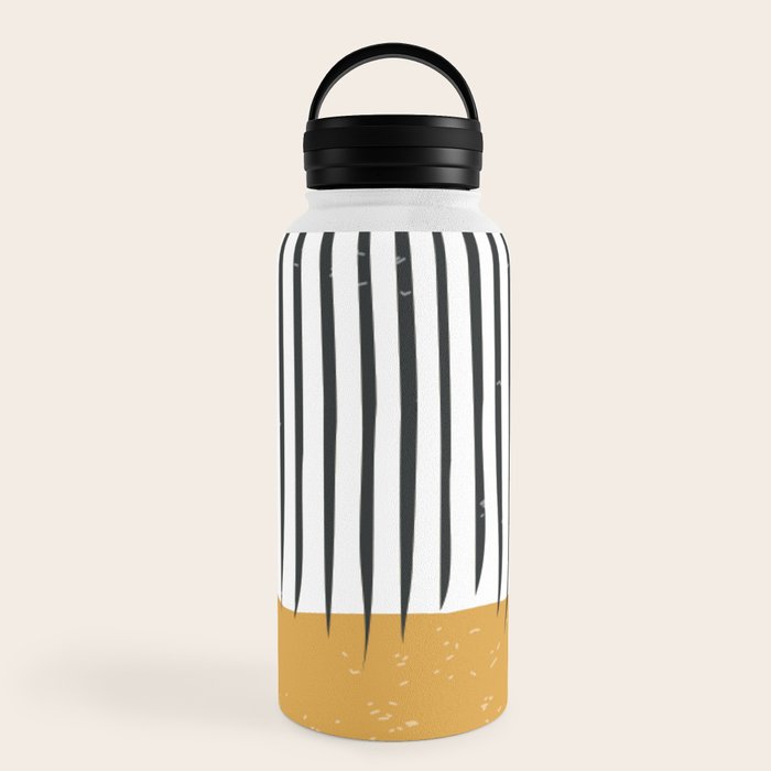 (White Background) Mid Century Modern Minimalist Rothko Inspired Color Field With Lines Geometric Style  Water Bottle