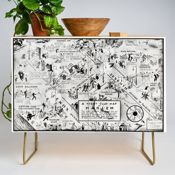 1932 Night-Club Map of Harlem, NY Centerfold from Manhattan Weekly by Elmer Simms Campbell Credenza
