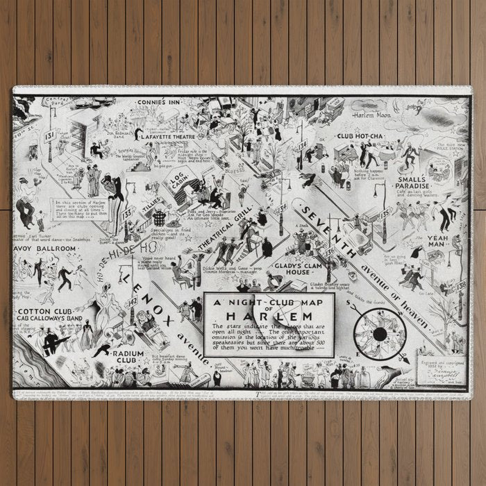 1932 Night-Club Map of Harlem, NY Centerfold from Manhattan Weekly by Elmer Simms Campbell Outdoor Rug