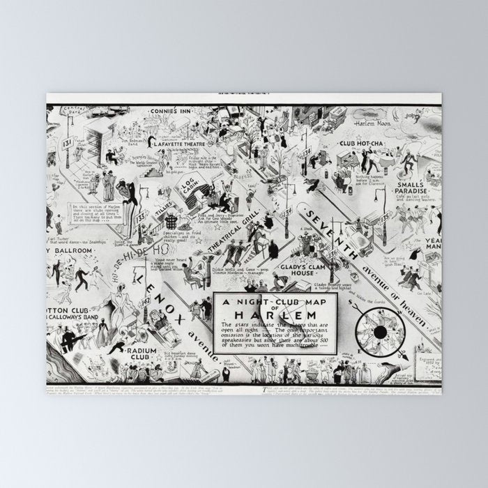 1932 Night-Club Map of Harlem, NY Centerfold from Manhattan Weekly by Elmer Simms Campbell Mini Art Print