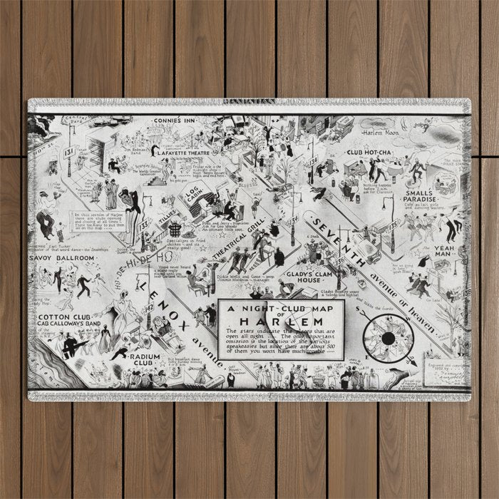 1932 Night-Club Map of Harlem, NY Centerfold from Manhattan Weekly by Elmer Simms Campbell Outdoor Rug