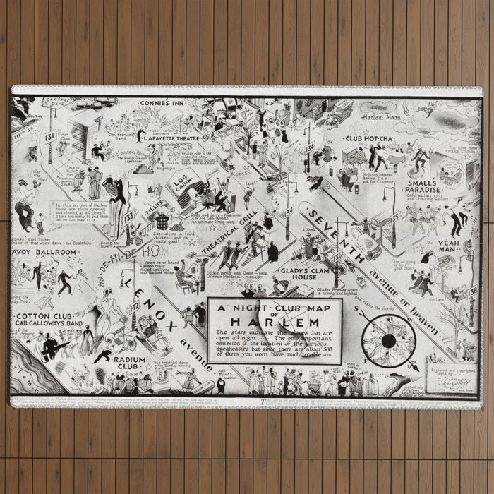 1932 Night-Club Map of Harlem, NY Centerfold from Manhattan Weekly by Elmer Simms Campbell Outdoor Rug