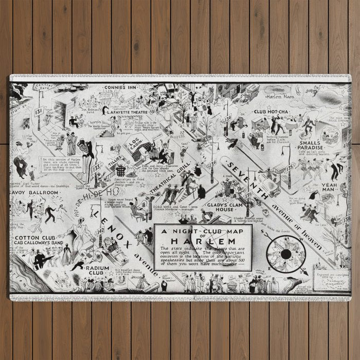 1932 Night-Club Map of Harlem, NY Centerfold from Manhattan Weekly by Elmer Simms Campbell Outdoor Rug