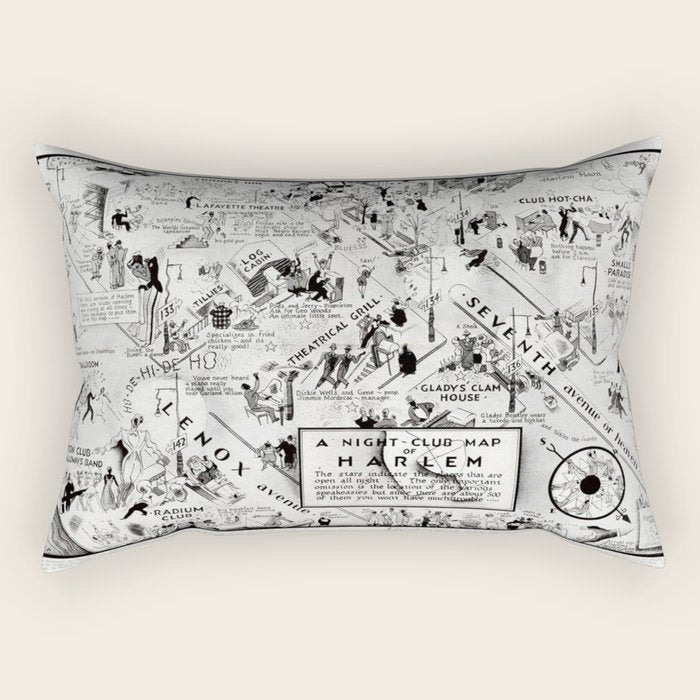 1932 Night-Club Map of Harlem, NY Centerfold from Manhattan Weekly by Elmer Simms Campbell Rectangular Pillow