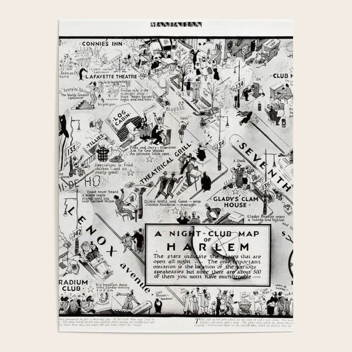 1932 Night-Club Map of Harlem, NY Centerfold from Manhattan Weekly by Elmer Simms Campbell Poster