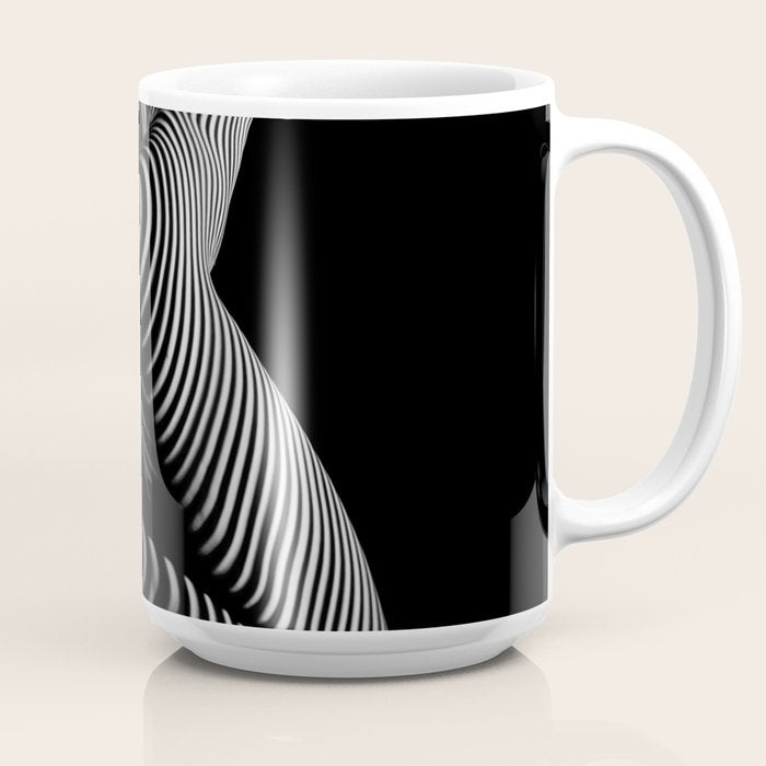 0721s-MM BW Fine Art Nude Tiger Striped Woman on Her Knees Coffee Mug
