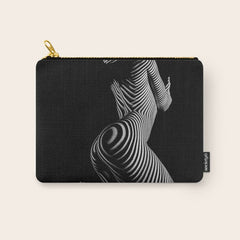 0721s-MM BW Fine Art Nude Tiger Striped Woman on Her Knees Carry All Pouch